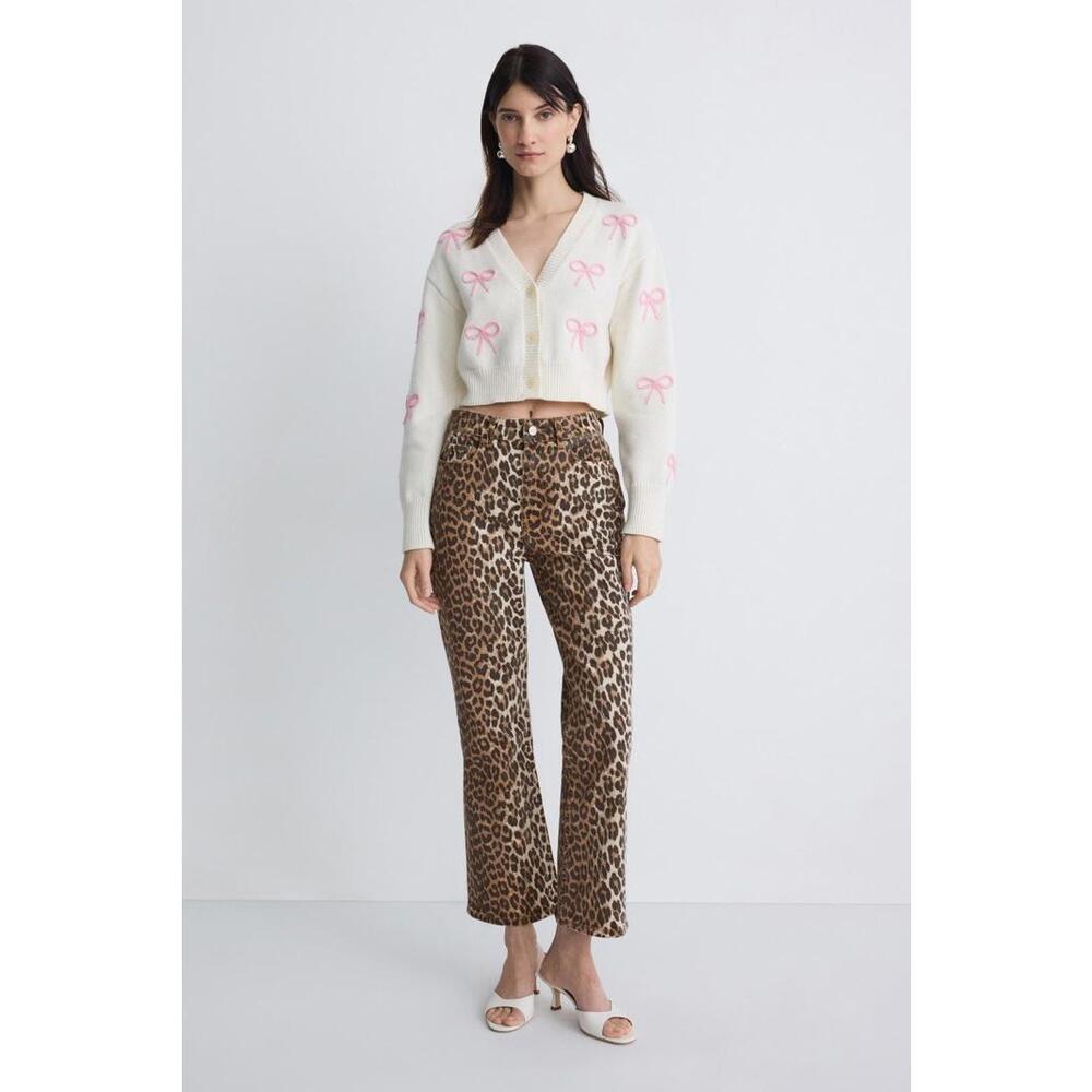 GANNI Multicolored Print Denim Betzy Cropped Jeans Size 31 with Discoloration